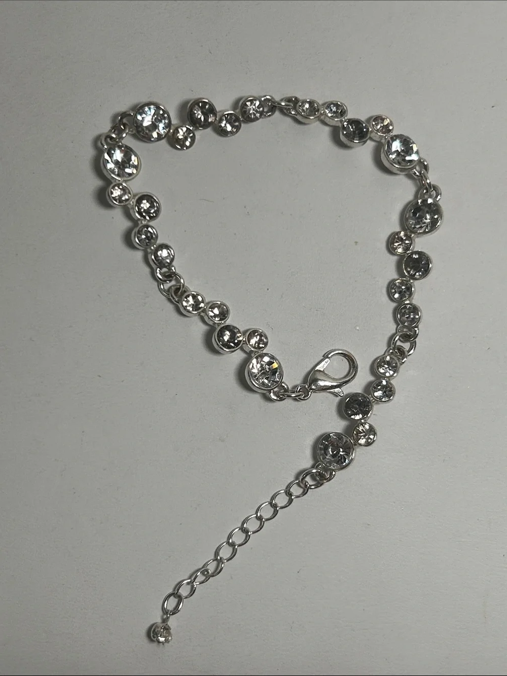 Crystal Round Link Silver Tone Bracelet